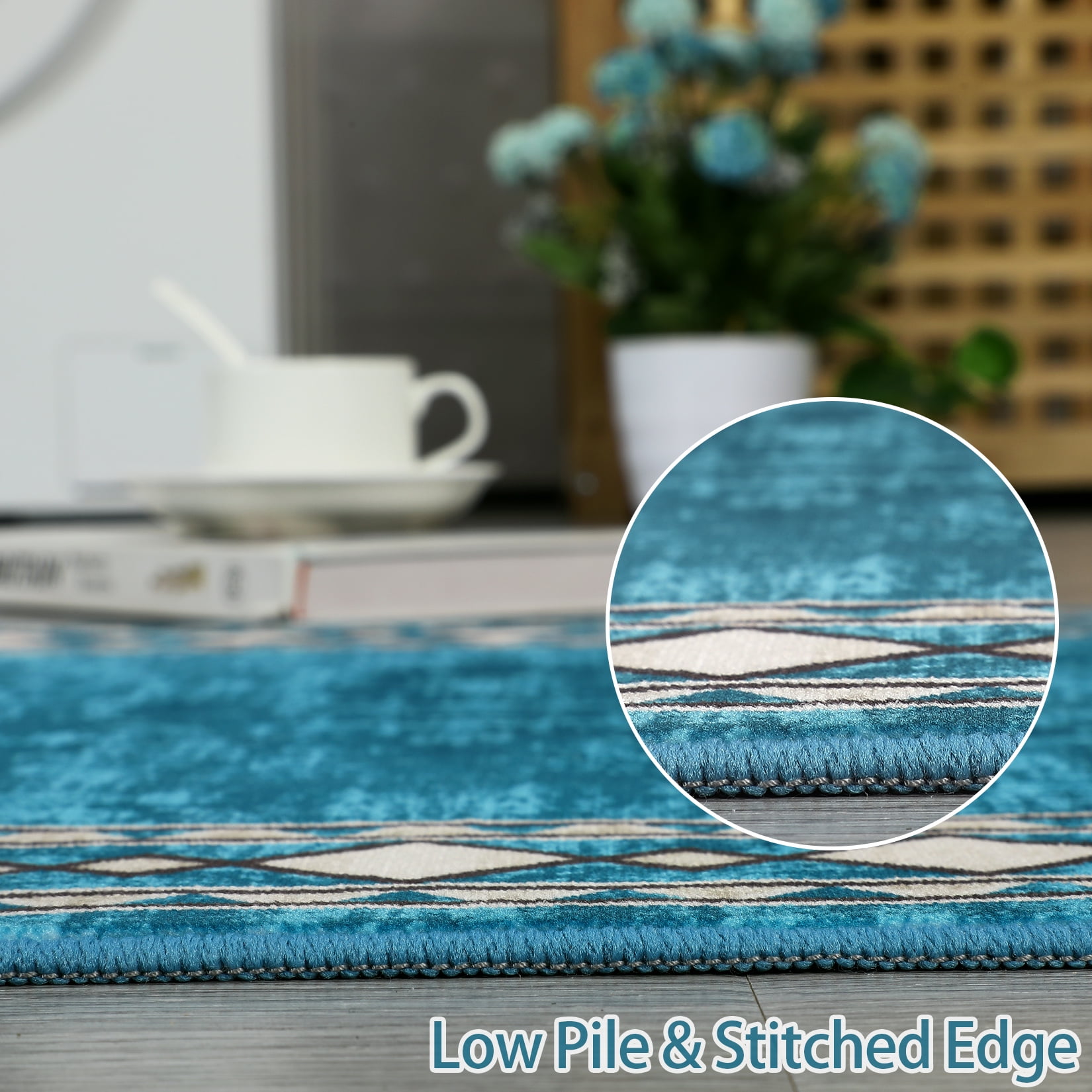 GlowSol 10'x13' Large Area Rug Modern Bordered Area Rug for Living Room Bedroom Geometric Border Non-Slip Stain Resistant Accent Rug, Blue Green
