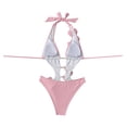 thumbnail image 5 of Staron Women's Solid Backless Bikini Swimsuit Two-Piece Bandage High Cut Bathing Suit with Removable Pads Beach Vacation Pool Swimwear Set, Pink L, 5 of 6