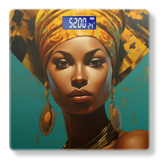 High Precision Body Weight Scale Smart Bathroom Scales with Large LCD Display(400lbs),Decorative for Bedroom-Beautiful Woman With An Intricate Headdress And Gold Earrings