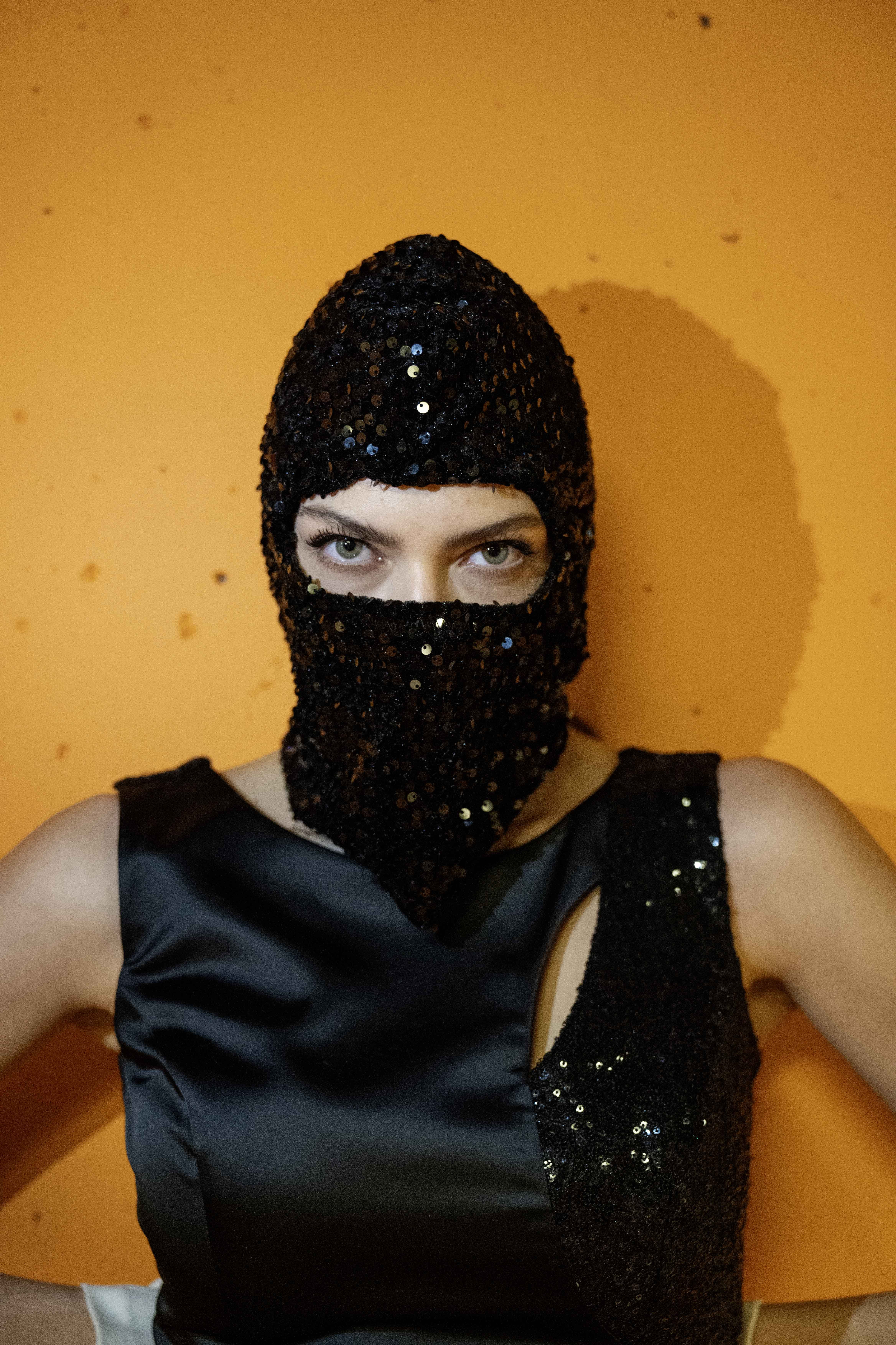 Ski mask, Balaclava  Black Squin  Handmade Special Design Unique Face Snow Mask, Custom Mask, Motorcycle mask, Night club mask