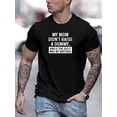 thumbnail image 1 of Men's Breathable Print Running Tee - Dark Gray Casual Summer Sport Shirt with Funny "My Mom Didn't Raise a Dummy" Quote, Comfortable Polyester Fabric for Active Lifestyles, 1 of 5