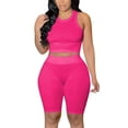 thumbnail image 2 of Simua Ribbed Two Piece Outfit Set for Women Solid Color Yoga Workout Tank Tops and Shorts Clothing, 2 of 5