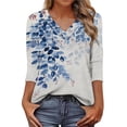thumbnail image 2 of Xdegoge Blouses for Women Crewneck Three Quarter Sleeve Casual Dressy Workwear Flowy Fit Floral Print Pleated Front Soft Lightweight Spring Summer Tops, 2 of 7
