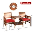 thumbnail image 3 of Costway Patio Loveseat Conversation Set Acacia Wood Chair Coffee Table Cushioned Red, 3 of 11