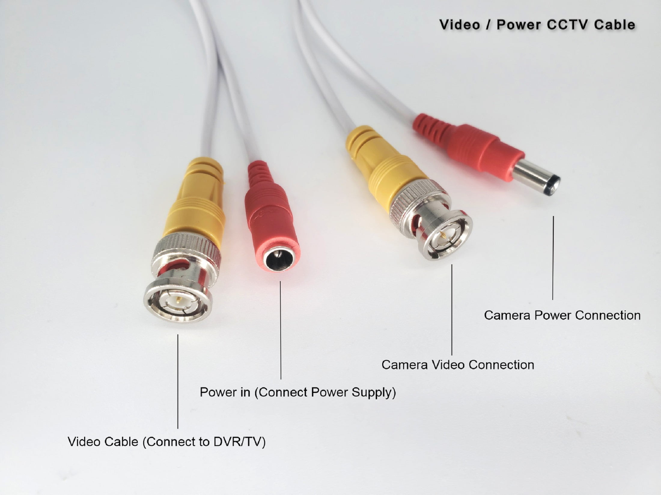 Evertech 4 Pcs 100 Feet White Ready-made Video and Power CCTV BNC Cable for Security Camera Surveillance Systems