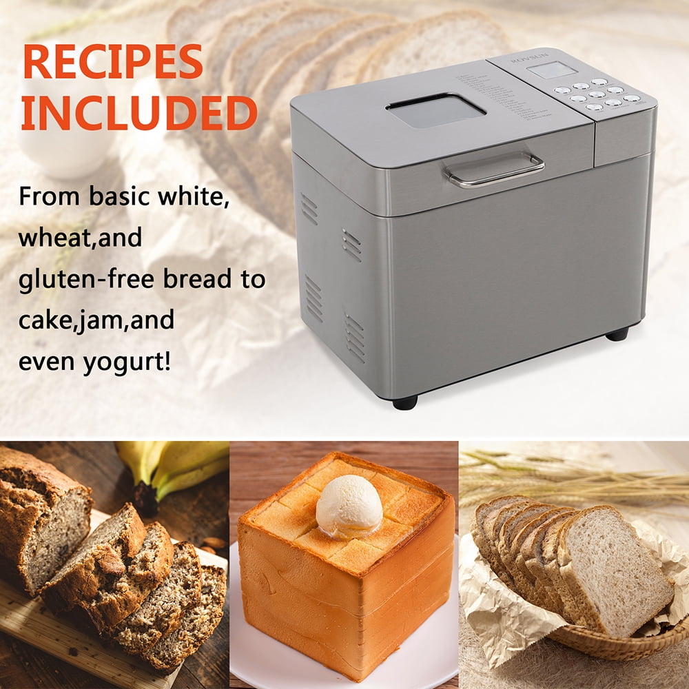 Lowestbest Programmable Bread Machine, 2lb Stainless Steel Bread Machine, Delay Timer/1 Hour Heat Preservation Function