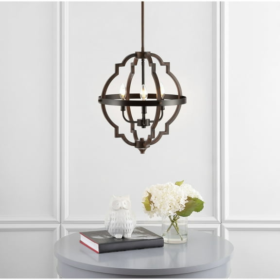 JONATHAN Y Ogee 16.75" 3-Light Adjustable Iron Rustic Industrial LED Pendant, Oil Rubbed Bronze