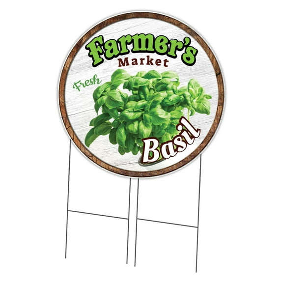 SignMission Corrugated Plastic Sign With Stakes 36" Circular - Farmer's Market Basil | Coroplast Yard Sign With Stake |  Made in the USA