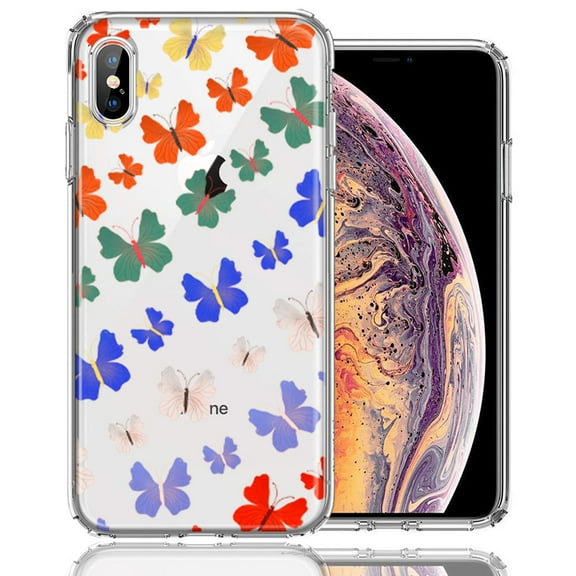 MUNDAZE For Apple iPhone XS/X Colorful Butterflies Design Double Layer Phone Case Cover