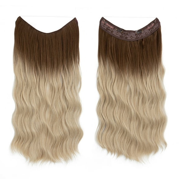 Zhuge Wire Hair Extensions Thick Curly Wavy Invisible Secret Extension Fish Line Clip in Hairpiece Synthetic for Women 20 Inch ,Black to Light Golden