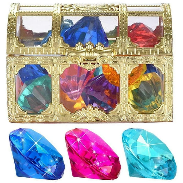 20pcs Colorful Fake Diamond Toy Diving Gem Pool Toy Simulated Diamond Model With Treasure Chest