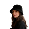 thumbnail image 5 of Bucket Hat Wool Blend Fishman Hat for Women Solid Color Knitted Basin Cap (Black One Size), 5 of 6