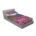 thumbnail image 2 of Ambesonne Landscape Fitted Sheet & Pillow Sham Set, Mountain Village Fall, Twinxl, Pink Green, 2 of 2
