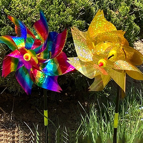 Travelwant 5Pcs Reflective Pinwheels with Stakes, Extra Sparkly Pin Wheel for Garden Decor, Bird Repellent Devices Deterrent to Scare Birds