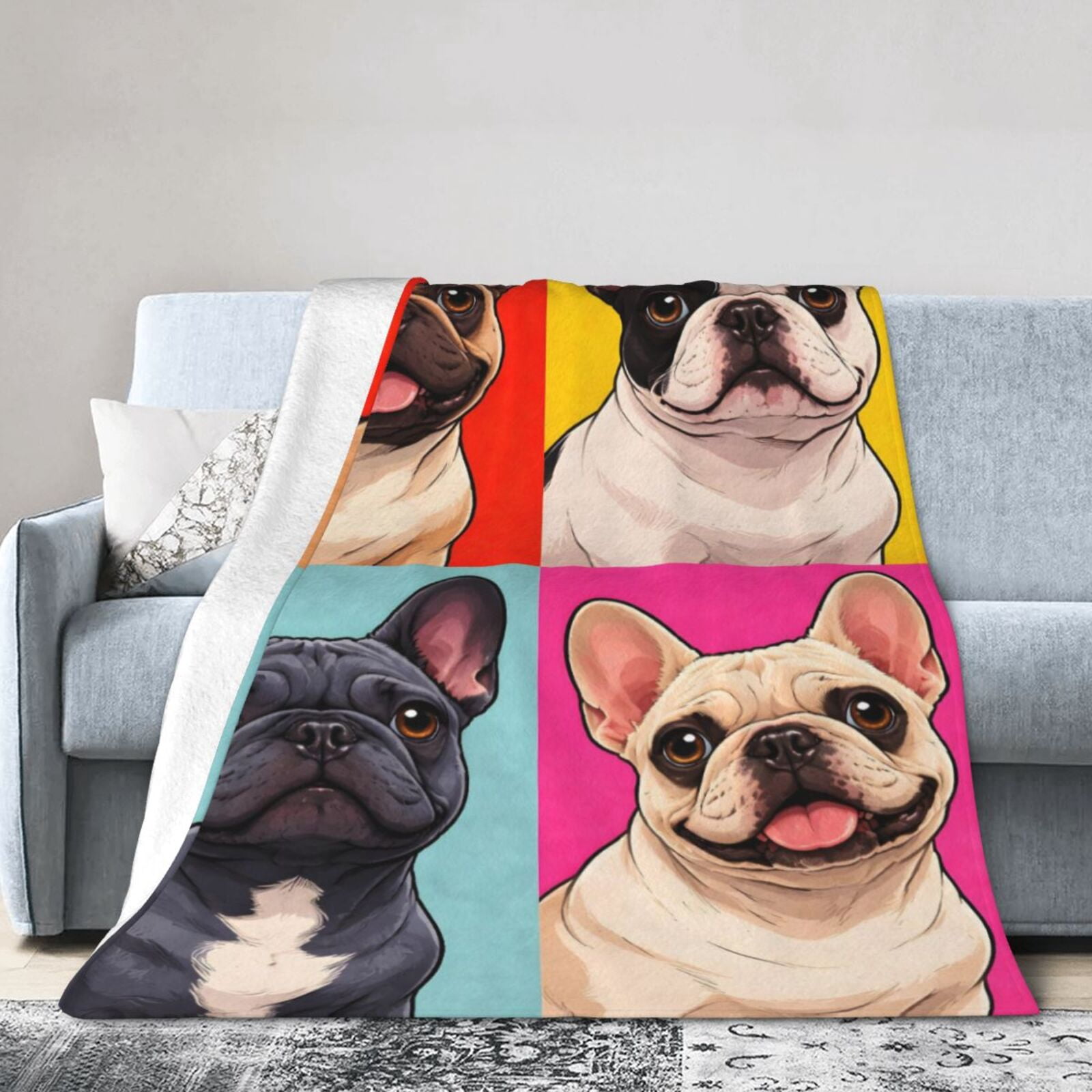 French Bulldog Pop Blanket, Dog Lover Birthday Gift Soft Cozy Plush Flannel Blanket for Sofa Couch Bed Living Room Decor 50x40