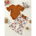 thumbnail image 2 of TSEXIEFOOFU Baby Girls Pants Set, Short Sleeve Romper with Bowknot Flare Pants and Headband Summer Outfit, 2 of 9
