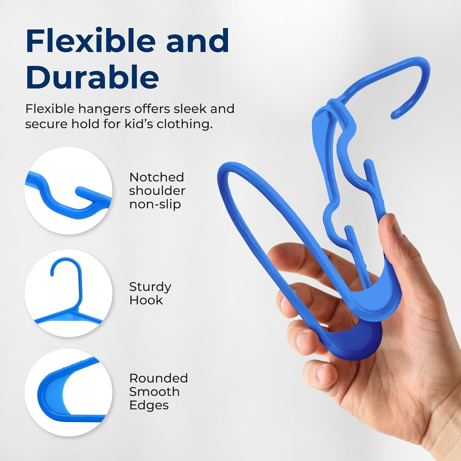 60 Pcs. Non-Slip Plastic Kids Hangers - Durable and Space-Saving Closet Organizers for Infants, Toddlers, and Kids' Clothing (Blue)