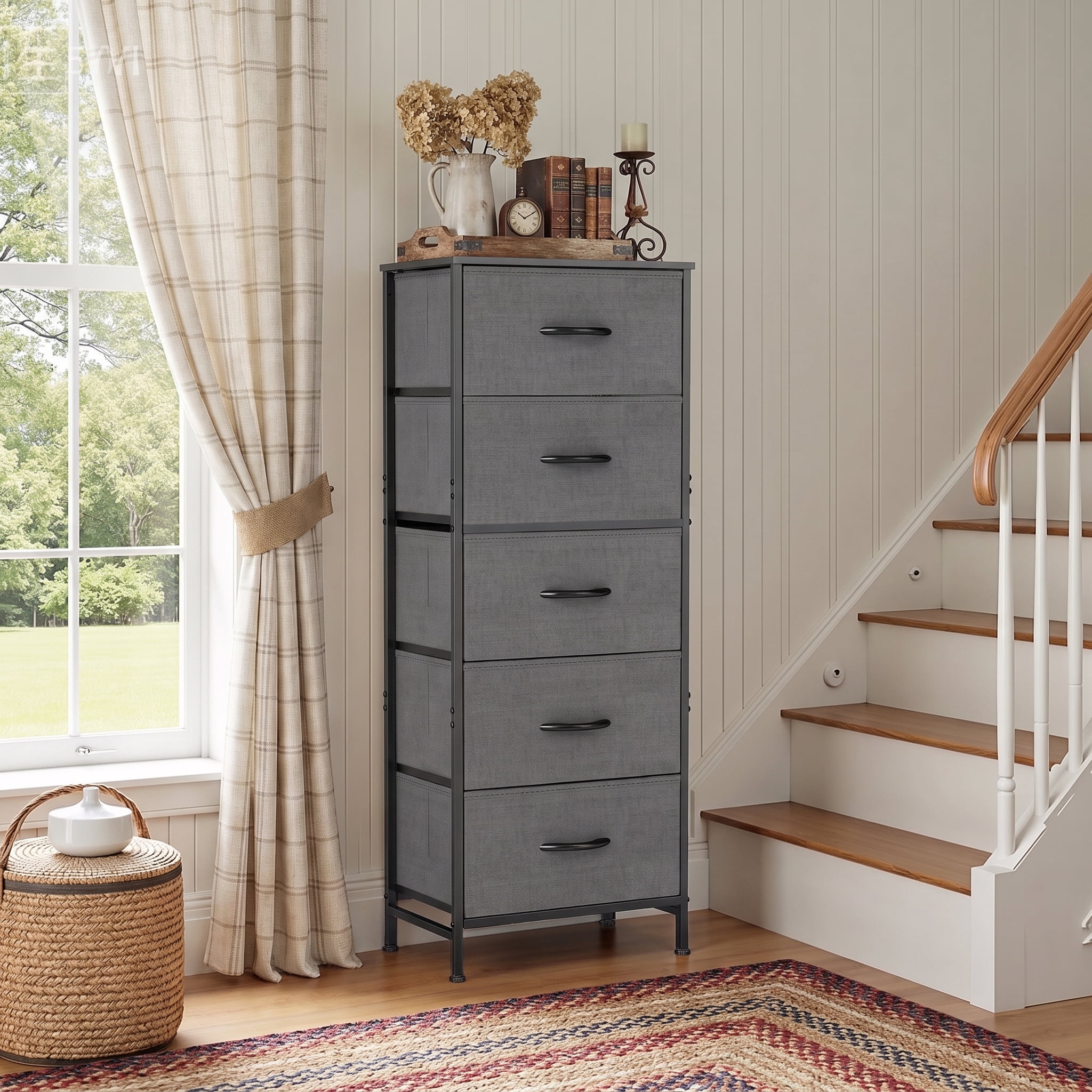 TrumanPick Fabric Storage Drawer Bedroom Dresser, Tall Dresser for Closet, 5 Fabric Dresser with 5 Storage Drawers for Clothes, Living Room, Hallway, Entryway, Gray