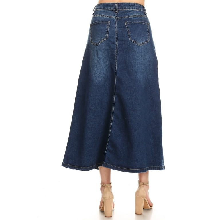 Fashion2Love Women s Plus Junior size Mid Rise A Line Long Jeans Maxi Denim Skirt Walmart