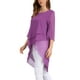 thumbnail image 4 of INSPIRAR CHIC Blusa de Chifón Asimétrica de Cuello Redondo para Mujer con Mangas de 3/4 y Volantes en Color Púrpura Talla M, 4 of 6