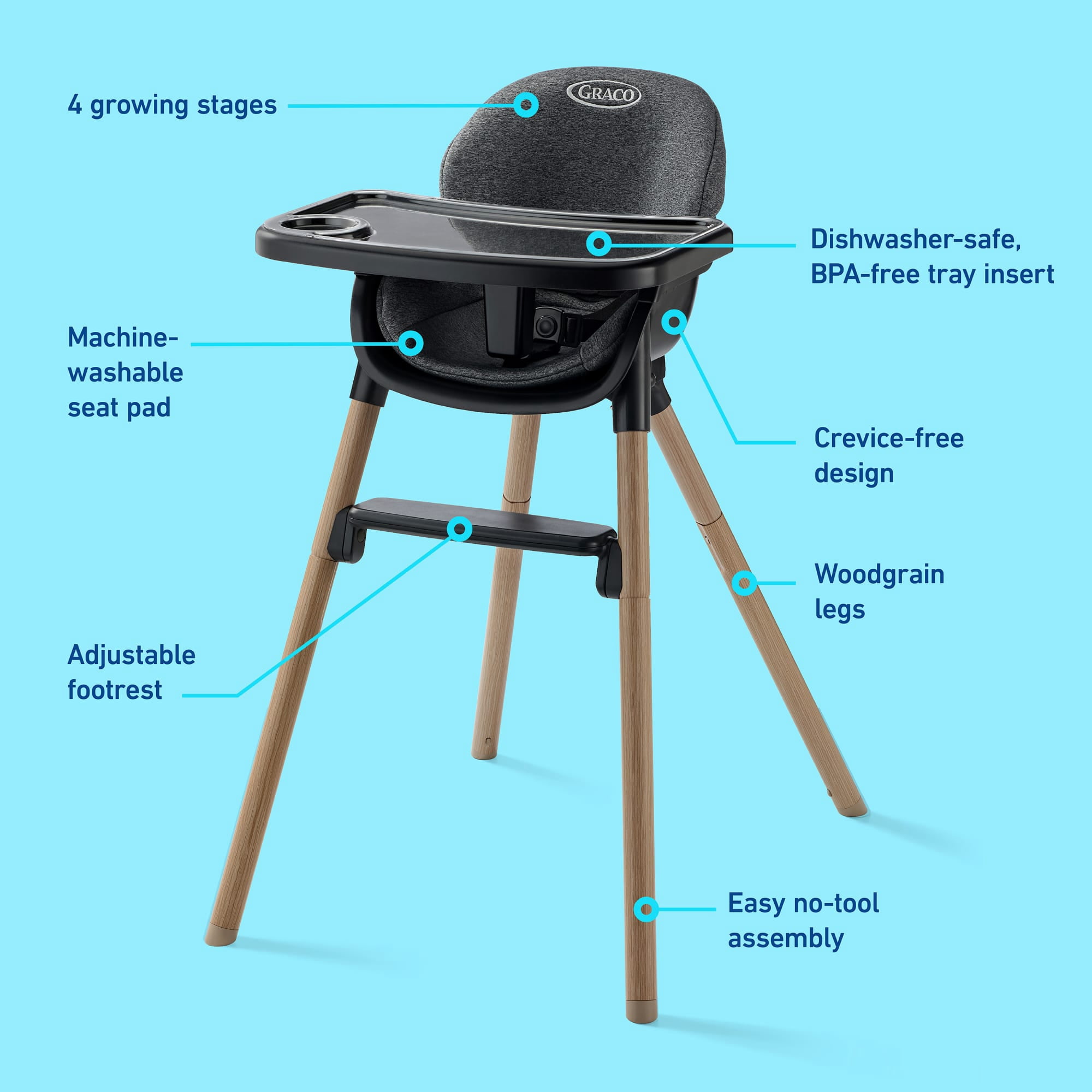Graco Ready2Dine DLX 4-in-1 High Chair for Baby and Toddler, Hazen Black