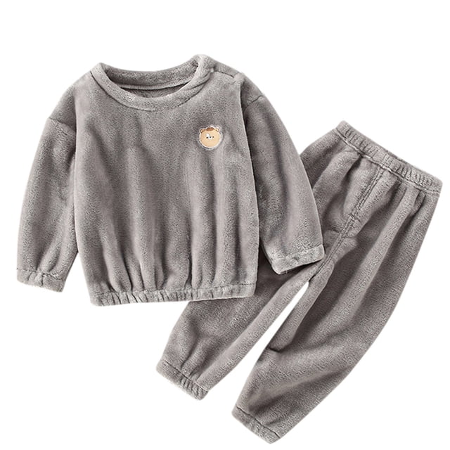 Gibobby Conjunto de pantalón para bebé Niños pequeños niñas invierno manga larga dibujos animados estampados franela polar camisa Tops pantalones trajes(Gris, 2-3 Años)