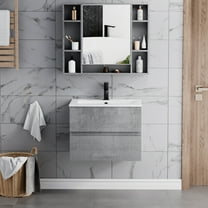 24" Wall mounted Bathroom Vanity with Ceramic Top, Cement Floating Cabinet