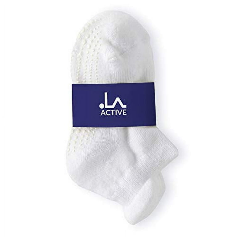 LA Active Baby Toddler Grip Ankle Socks - 6 Pairs - Non Slip/Skid Covered  (White, 0-3 Months) 