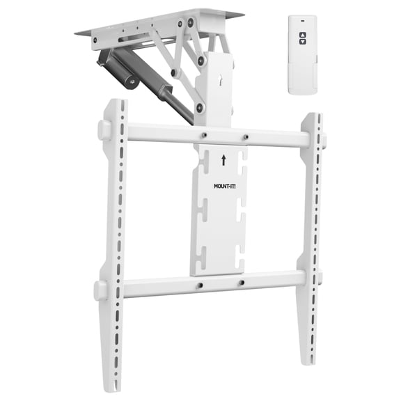 Mount-It! Motorized Ceiling TV Mount – Silent Electric Flip Down TV Mount for 50’’-90’’ Screens, Retractable Drop Down Design, RF Remote, VESA Compatible, 88 lbs Capacity, White