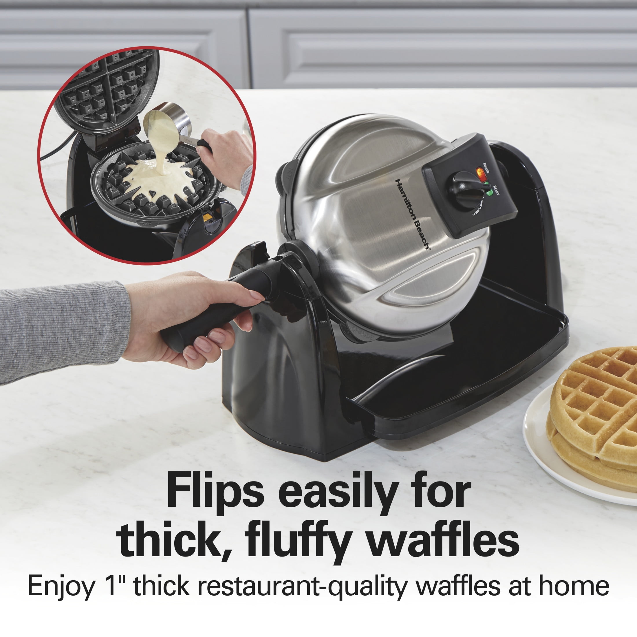 Hamilton Beach Flip Belgian Waffle Maker, Non-Stick, Dishwasher