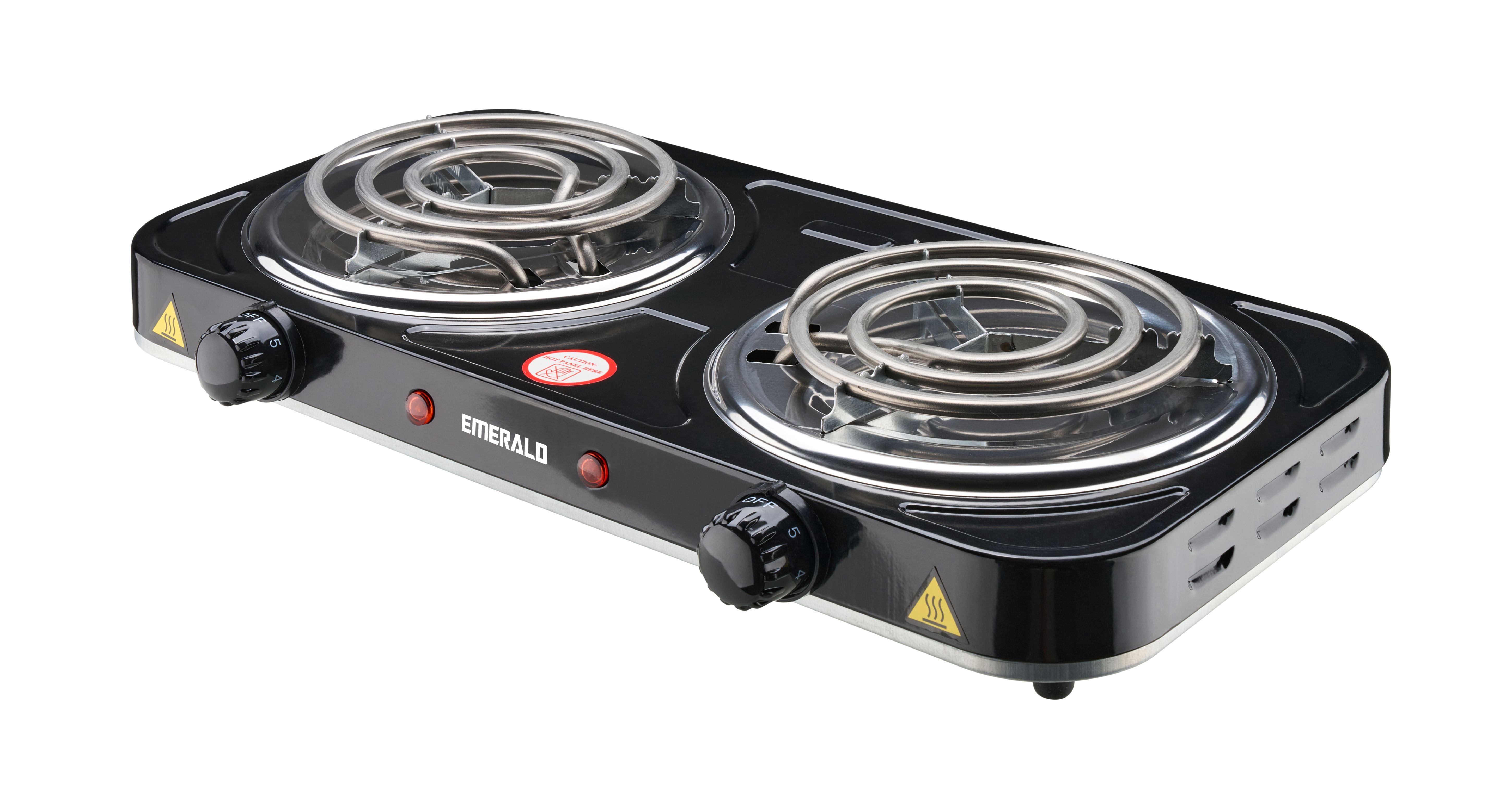 Emerald Compact & Portable, 2000W (2x1000W) Electric Double Burner 5.5" Coils Stovetop - Black