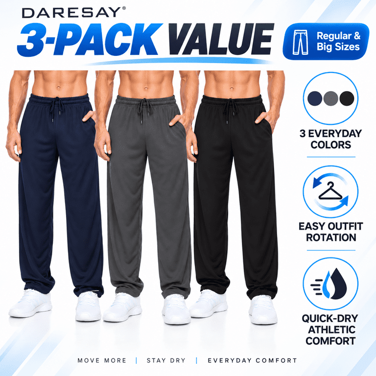 Daresay Men's Lightweight Mesh Jogger Pants, 3-Pack photo 8