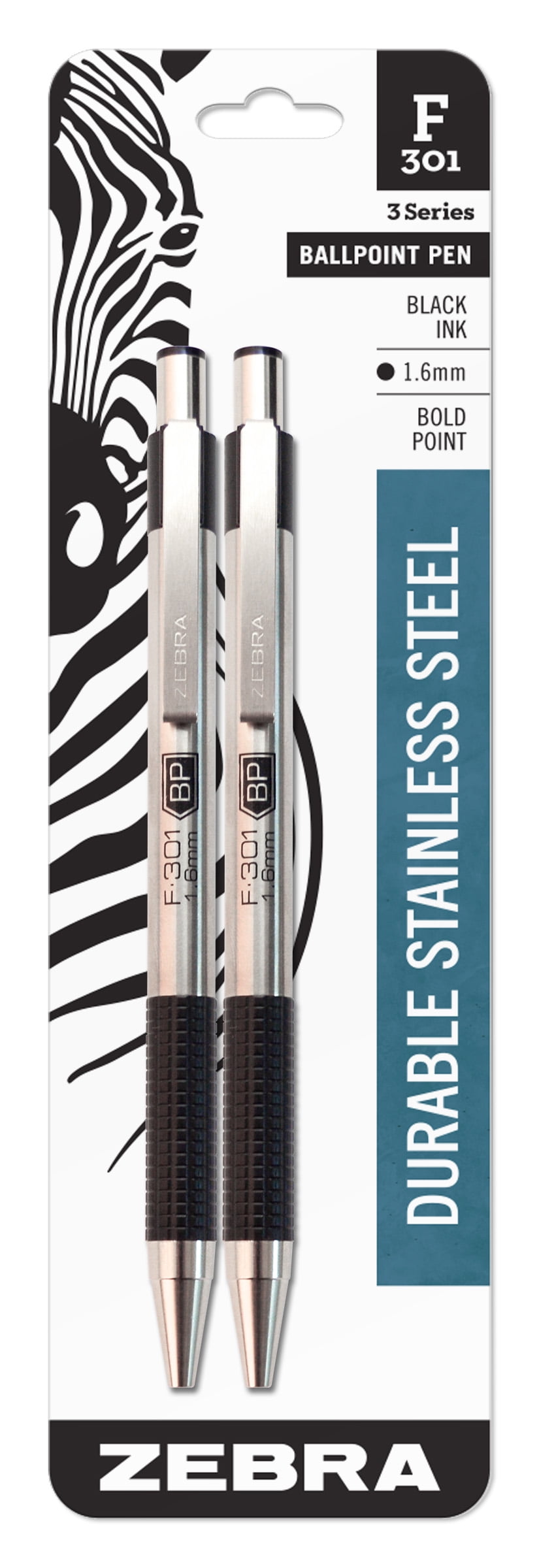 6 x Zebra F-301 Stainless Steel Retractable Ballpoint Pens 1.0mm Black ink 