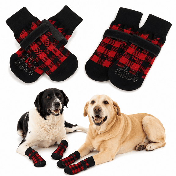 ELORIAH 2026 New Dog Socks for Hardwood Floors to Prevent Licking,Dog Boots Paw Protector with Non Anti Slip,Dog Grips for Large Senior Dogs for Indoor,Home,Pack of 4