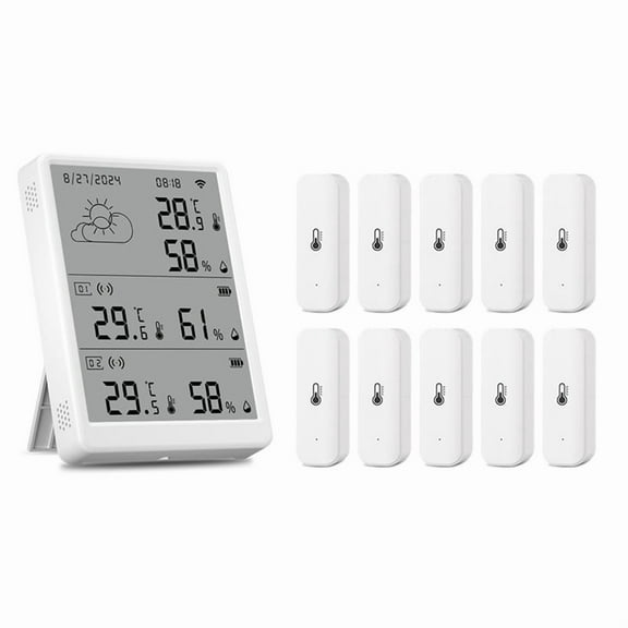 Tuya WIFI Weather Station Digital Forecast Screen 10 WiFi RF433 Sensors Thermometer Hygrometer Support Voice Control,1 x Display 10 x Sensor,White