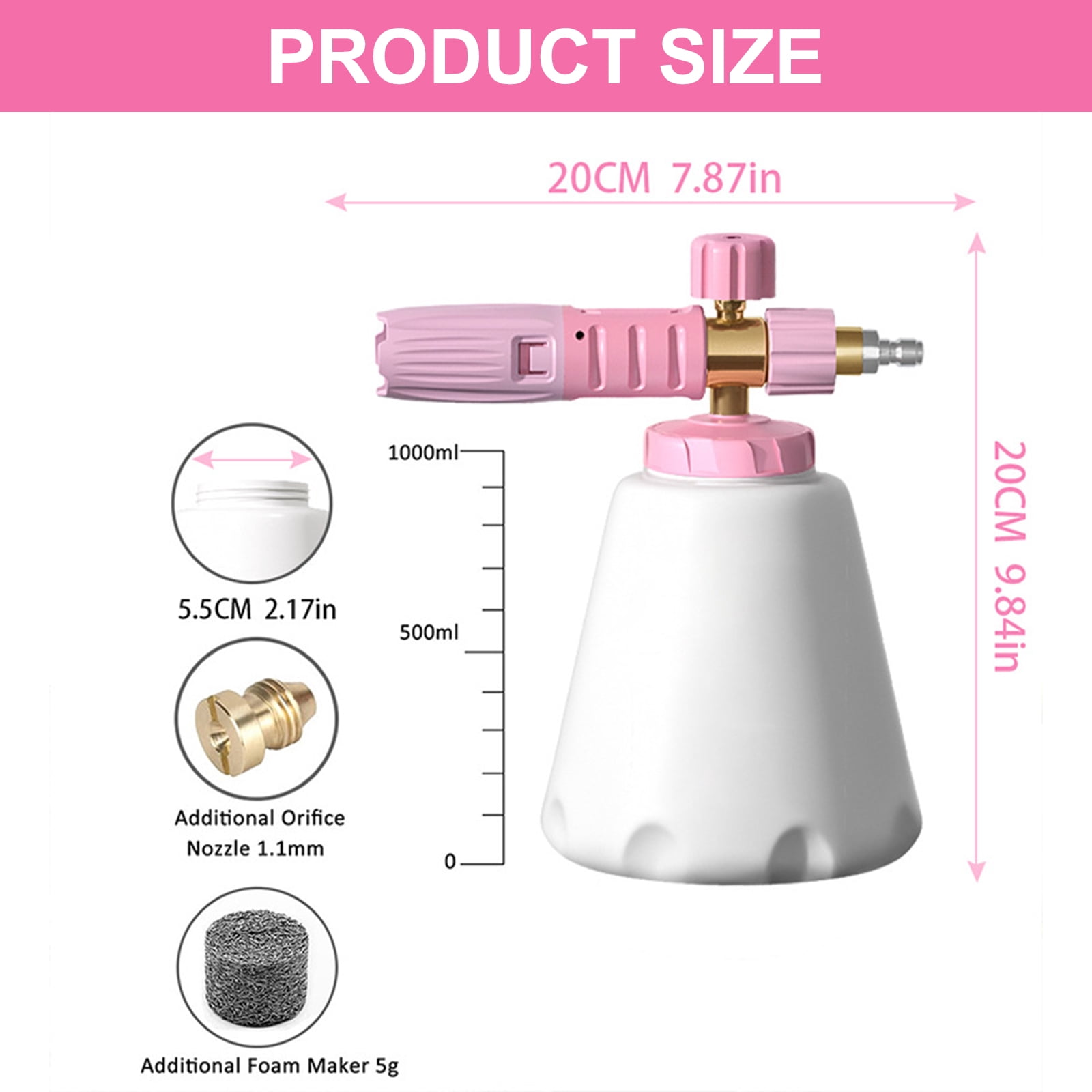 Adjustable Soap Cannons 1/4Inch Quick Connector 1.1mm Orifice Nozzler 1L Soap Dispenser Foam Cannons Snow Foam Lances