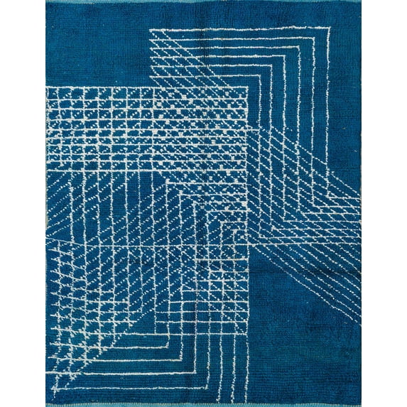Ahgly Company Indoor Rectangle Abstract Blue Ivy Blue Abstract Area Rugs, 8' x 10'