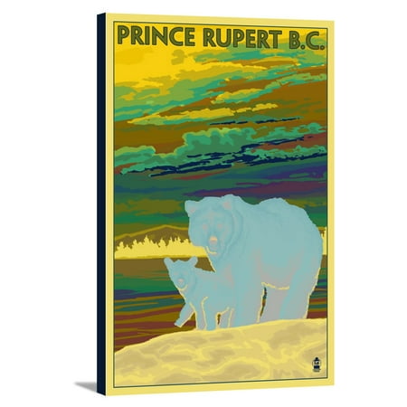 Prince Rupert, BC Canada - Bear & Cub - Lantern Press Poster (12x18 Gallery Wrapped Stretched Canvas) - Walmart.com