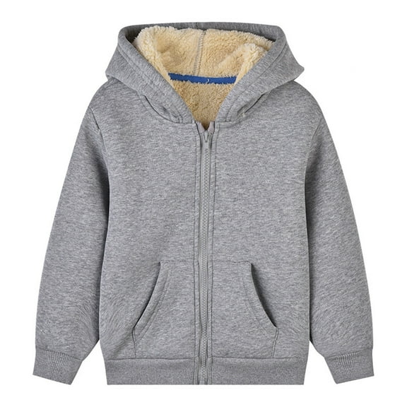 Otqutp Lamb Wool Coat for Boys and Girls Autumn and Winter Children Long Sleeve Jackets with Foreign Atmosphere Thickened Warm Outwear(Grey,6-7 Years)