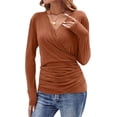 thumbnail image 4 of NFTOEIULA Women Cross-Over V Neck Waist Pleated Long Sleeve Temperament Top, 4 of 7