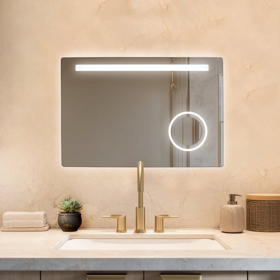 Warmlyyours MR-3624H-JUD 36 in. W X 24 in. H Rectangular Frameless Bathroom Wall Mirror - Glass