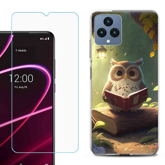 OneToughShield ® for T-Mobile Revvl 6x 5G Shockproof Phone Case, with Tempered Glass Screen Protector - Owl Reading