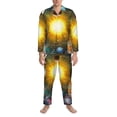 thumbnail image 3 of Salouo Space Planet Print Button-Front Long Sleeve Pajama Set for Men, Soft 2Pjs Men's Long Sleeve Sleepwear-Large, 3 of 7