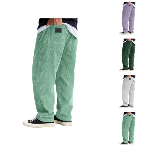 Corduroy Pants for Men 2025 Fall Winter Drawstring Elastic Waist Loose Casual Baggy Pants with Pockets Trousers