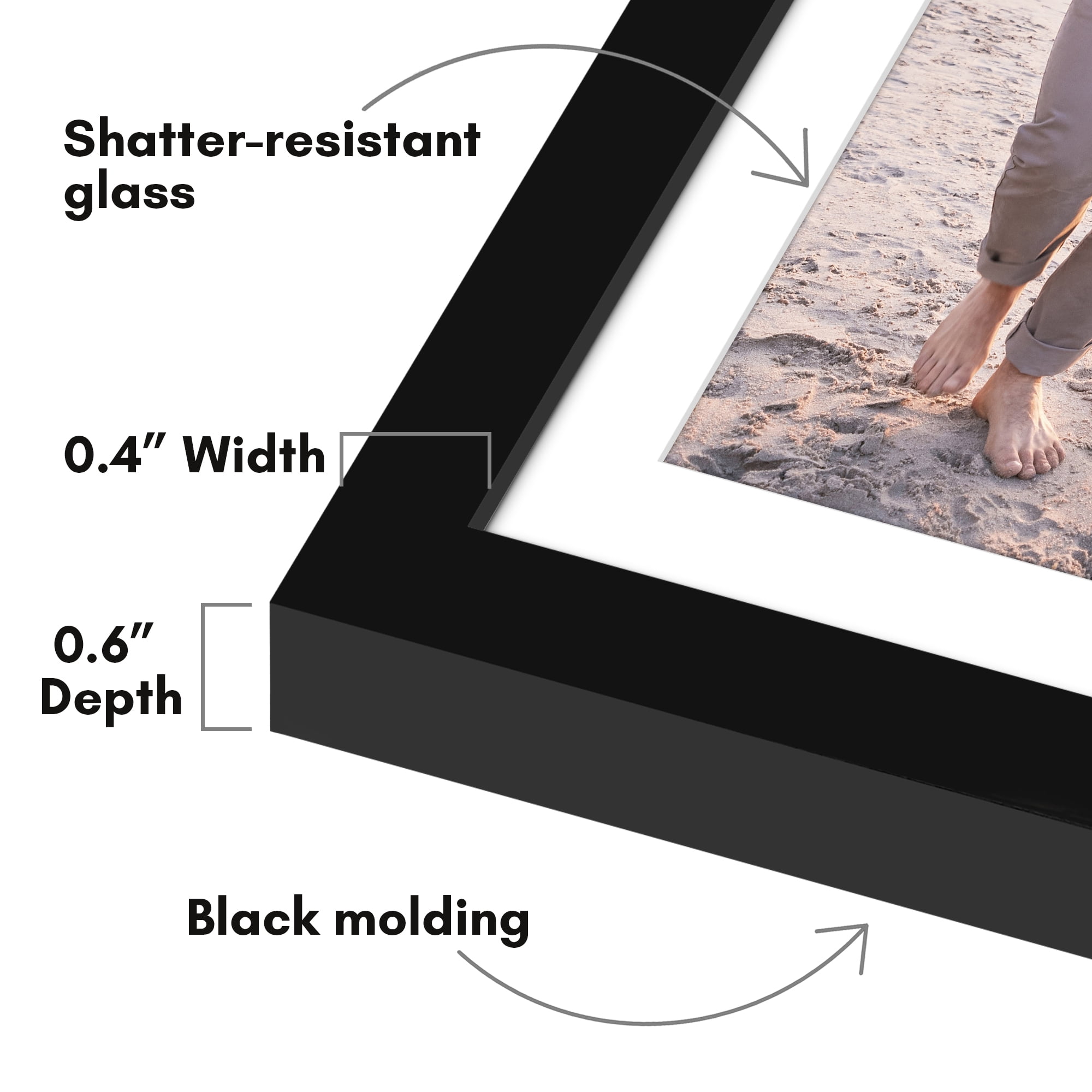 Americanflat 5x7 Picture Frame with Shatter-Resistant Glass with 4x6 Mat Display Photo Streamline - Black