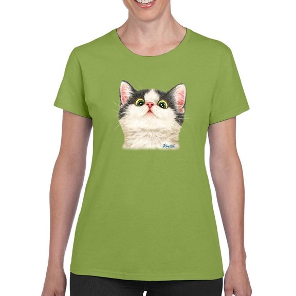Kitten Looking Down T-Shirt Women -Kayomi Harai Designs, Female 4X-Large