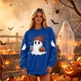 thumbnail image 3 of Dweltoz Halloween Sweatshirts for Women Cute Ghost Pumpkin Graphic Spooky Season Sweaters Oversized Fall Fleece Long Sleeve Crewneck Pullover Tops,Dark Blue L, 3 of 4