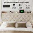 thumbnail image 3 of iPormis Full Size Bed Frame with Lift Up Storage & Charging Station, Button Tufted Wingback Upholstered Headboard, Beige, 3 of 8
