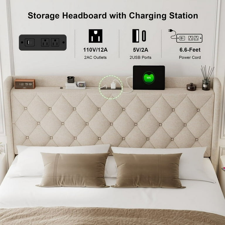 iPormis Full Size Bed Frame with Lift Up Storage & Charging iPormis Full Size Bed Frame with Lift Up Storage & Charging