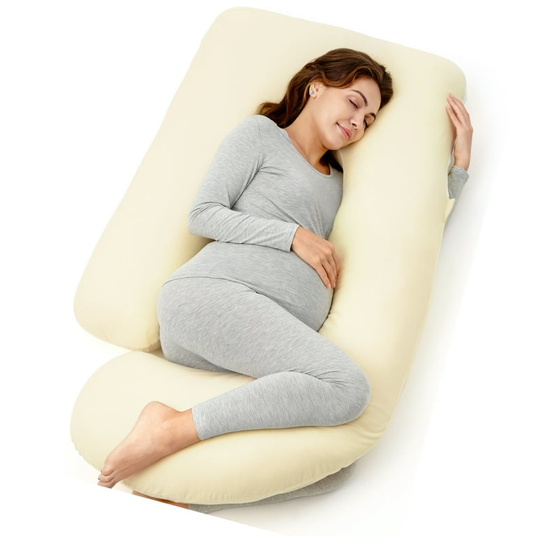 Momcozy Pregnancy Pillows with Cooling Cover, U-Shaped Full Body Maternity  Pillow for Side Sleepers 57 inch Gray